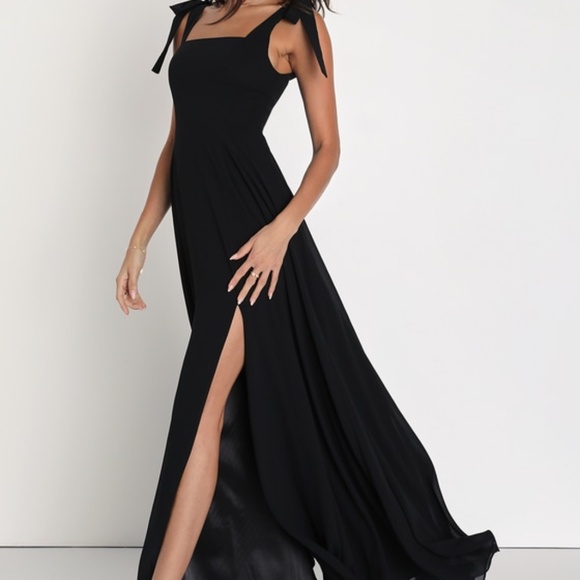 Lulus Love Me Forever Black Tie-strap Square Neck Maxi Dress - Size L - Picture 1 of 1